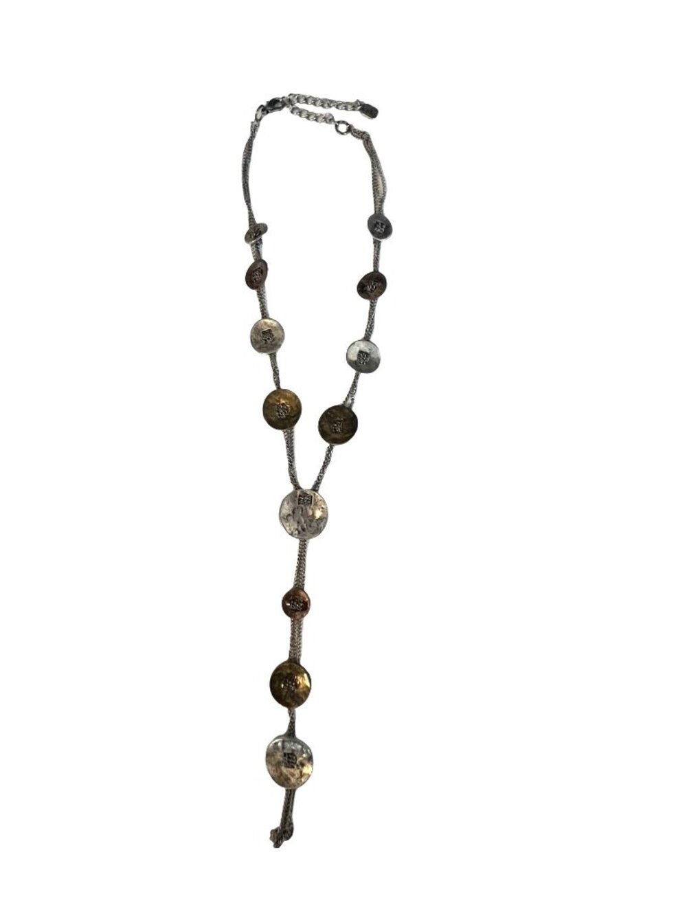 Vintage Mixed Metal Disc Necklace Adjustable 16” Boho Minimalist Layering Chain